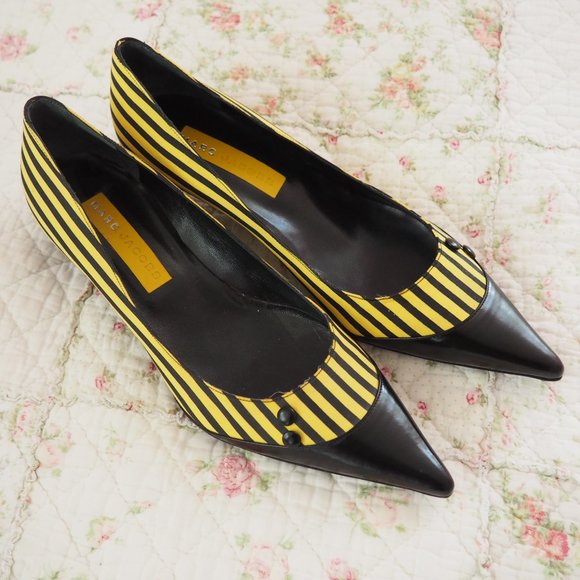 Authentic Marc Jacobs Yellow and Black Striped Pointy Heels Size 10